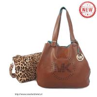 michael kors geperforeerd logo grab groot bruin schoudertas Verkoop Tassen 6epe2561